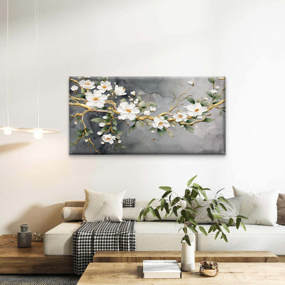 Abstract White Plum Golden Branch Wall Art Canvas Office Home Framed 120x60cm