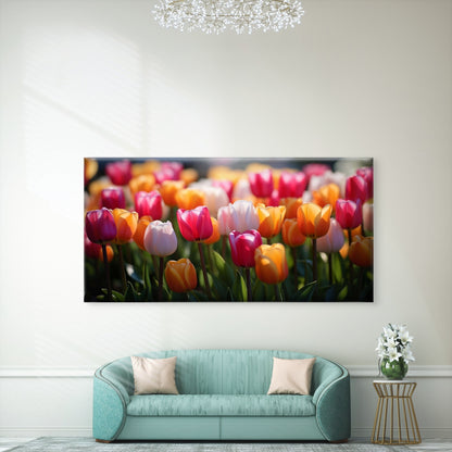Vibrant Tulips In Sunlight Wall Art Canvas Office Home Room Framed 120x60cm