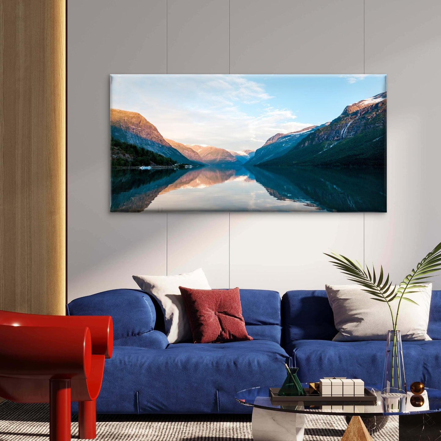 Norwegian Fjord Reflection Wall Art Canvas Office Home Room Framed 120x60cm