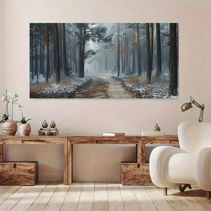 Winter Forest Misty Trees wall canvas office home room framed 120x60cm - Bella Home Decor
