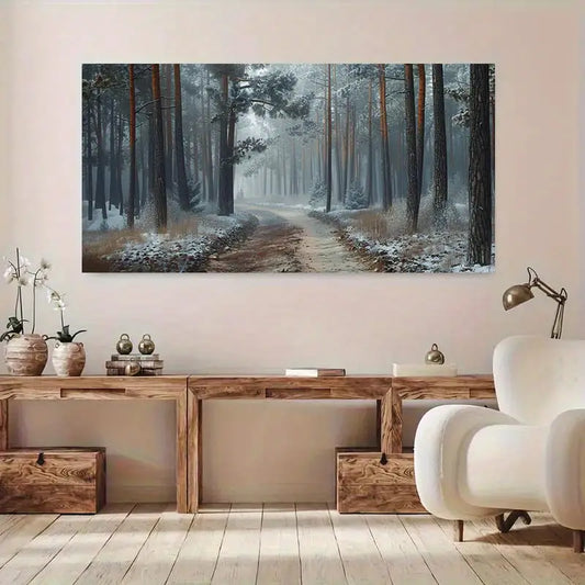 Winter Forest Misty Trees wall canvas office home room framed 120x60cm - Bella Home Decor