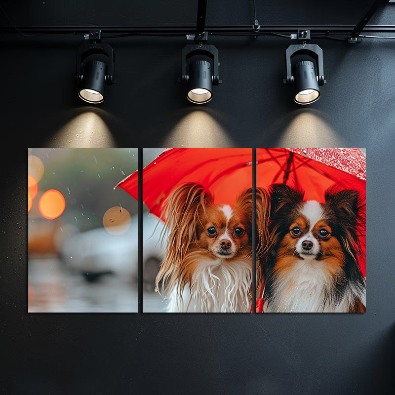 3pcs Two cute papillon dogs Wall Art Set Canvas Framed 40x60cm - High Quality Print 100% Australian Made Wall Canvas Ready to Hang