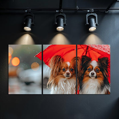 3pcs Two cute papillon dogs Wall Art Set Canvas Framed 40x60cm - High Quality Print 100% Australian Made Wall Canvas Ready to Hang