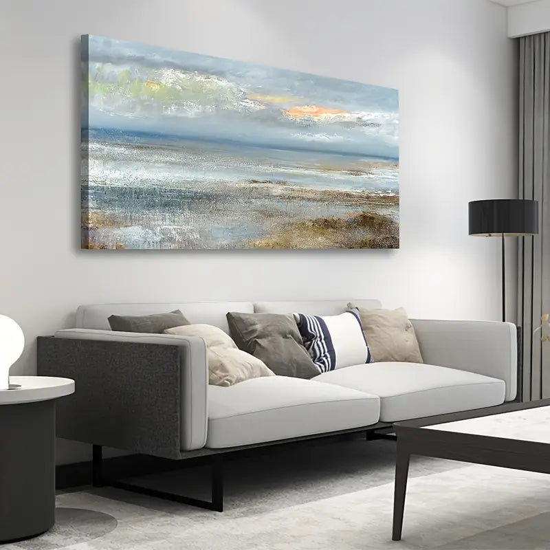 Abstract Blue Ocean Modern Coastal Wall Art canvas office home room framed 120x60cm - Bella Home Decor