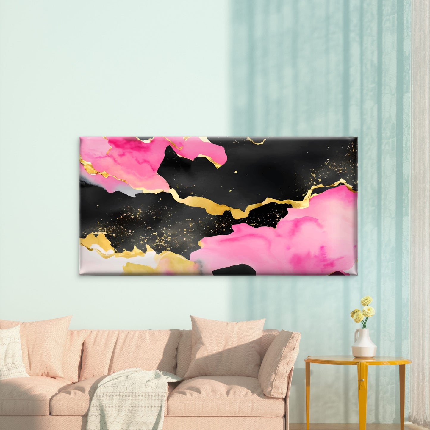 Onyx Rose Gilded Abstract Wall Art Canvas Office Home Room Framed 120x60cm - Bella Home Decor