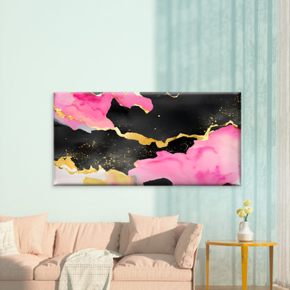 Onyx Rose Gilded Abstract Wall Art Canvas Office Home Room Framed 120x60cm - Bella Home Decor