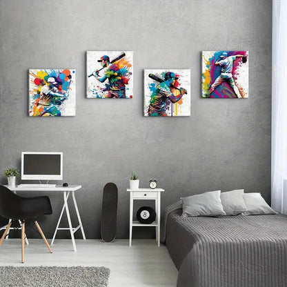 4pcs Watercolor Baseball Wall Art Canvas Framed