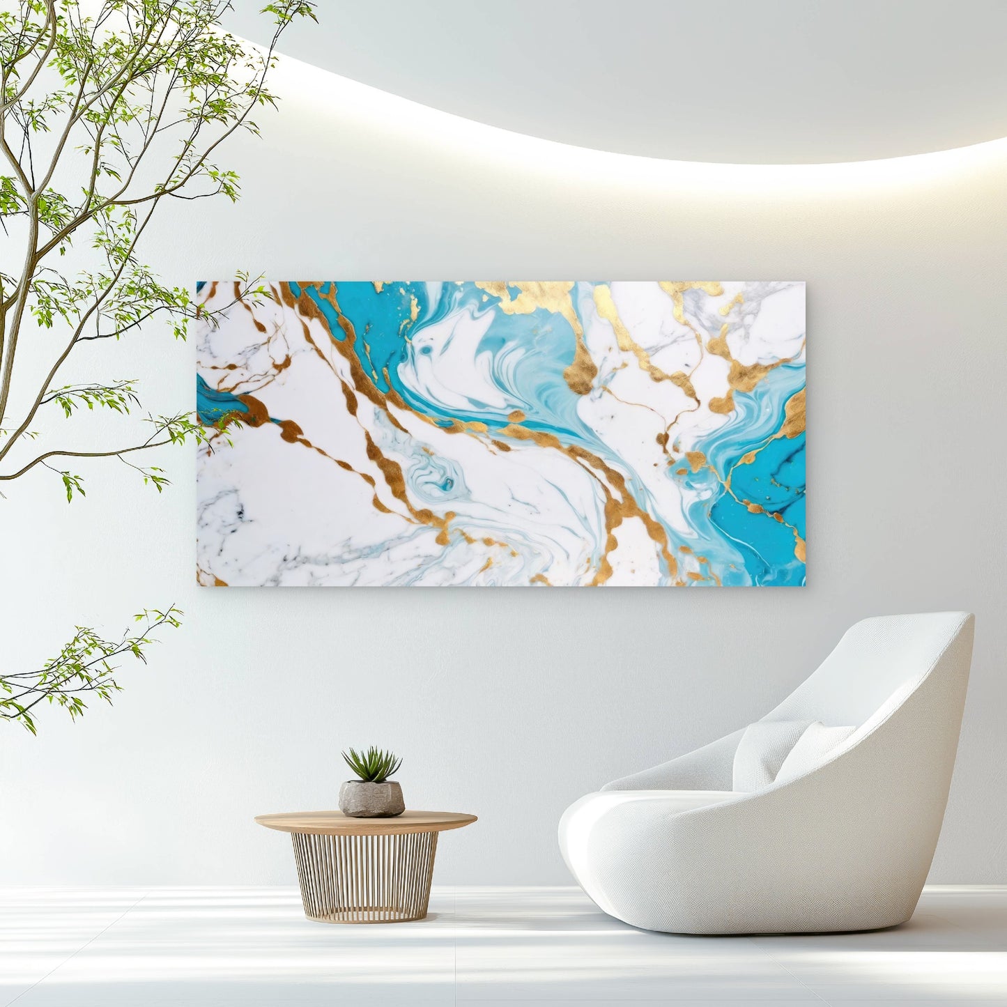 Azure Currents Golden Whispers Wall Art Canvas Office Home Room Framed 120x60cm - Bella Home Decor