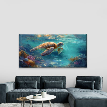 Sea Turtle Coral Reef Ocean Wall Art Canvas Office Home Room Framed 120x60cm
