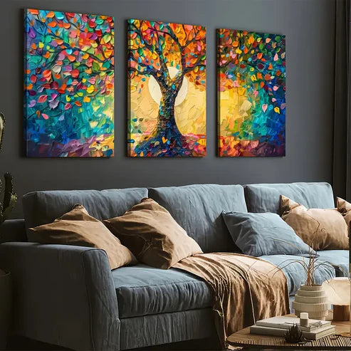 3pcs Ready to Hanging, Art Style Modern Fashion Abstract Tree Scenery Wall Art Set Canvas Unframed - High Quality Print 100% Australian Made Wall Canvas
