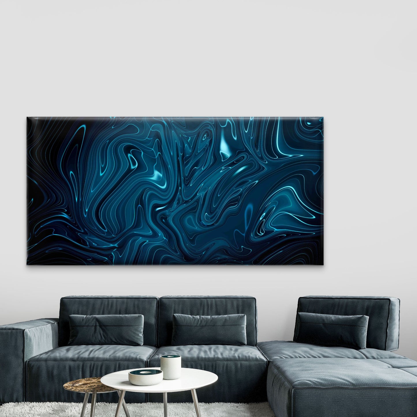 Abstract Dark Blue Liquid Wall Art Canvas Office Home Room Framed 120x60cm