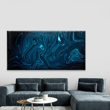 Abstract Dark Blue Liquid Wall Art Canvas Office Home Room Framed 120x60cm