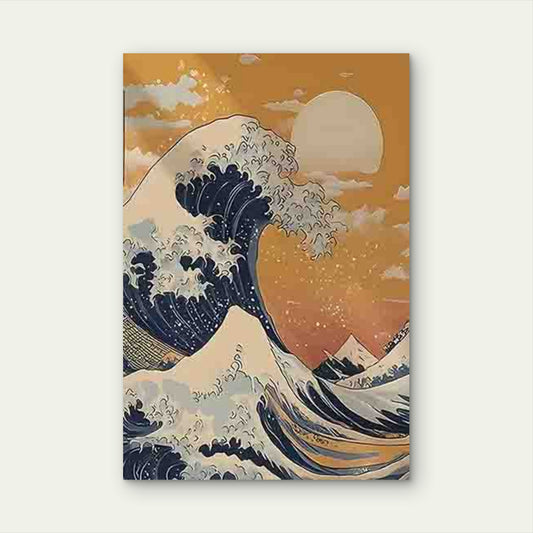 Ukiyo-e Style Wave Sunset and Clouds 60x90cm Metal Print Ready to Hang