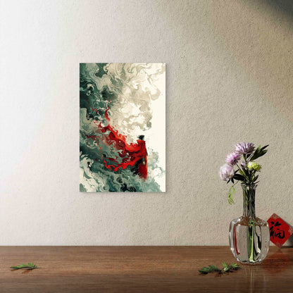 Crimson Cloak Amidst Abstract Clouds 40x60cm Metal Print Ready to Hang