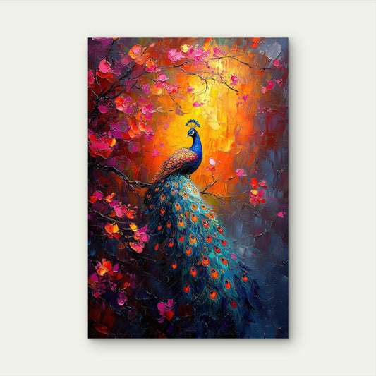 Abstract Peacock Oil Painting Bird Flower 40x60cm Metal Print Ready to Hang