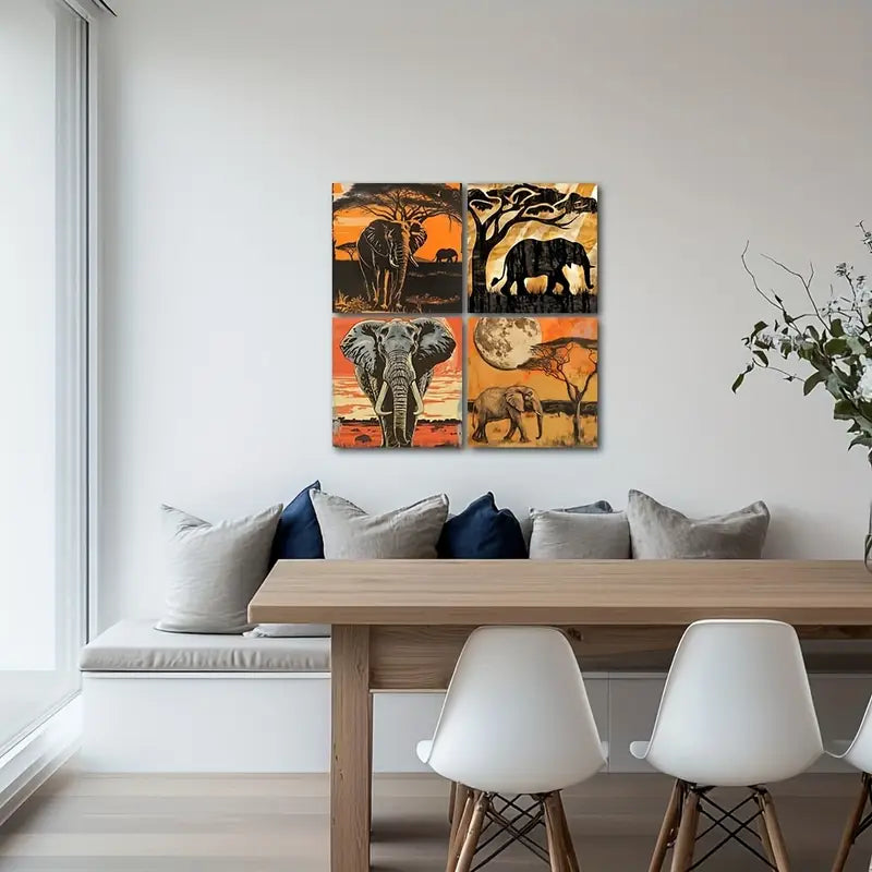 4pcs Elephants, Perfect for Decorating Wall Art Canvas Framed