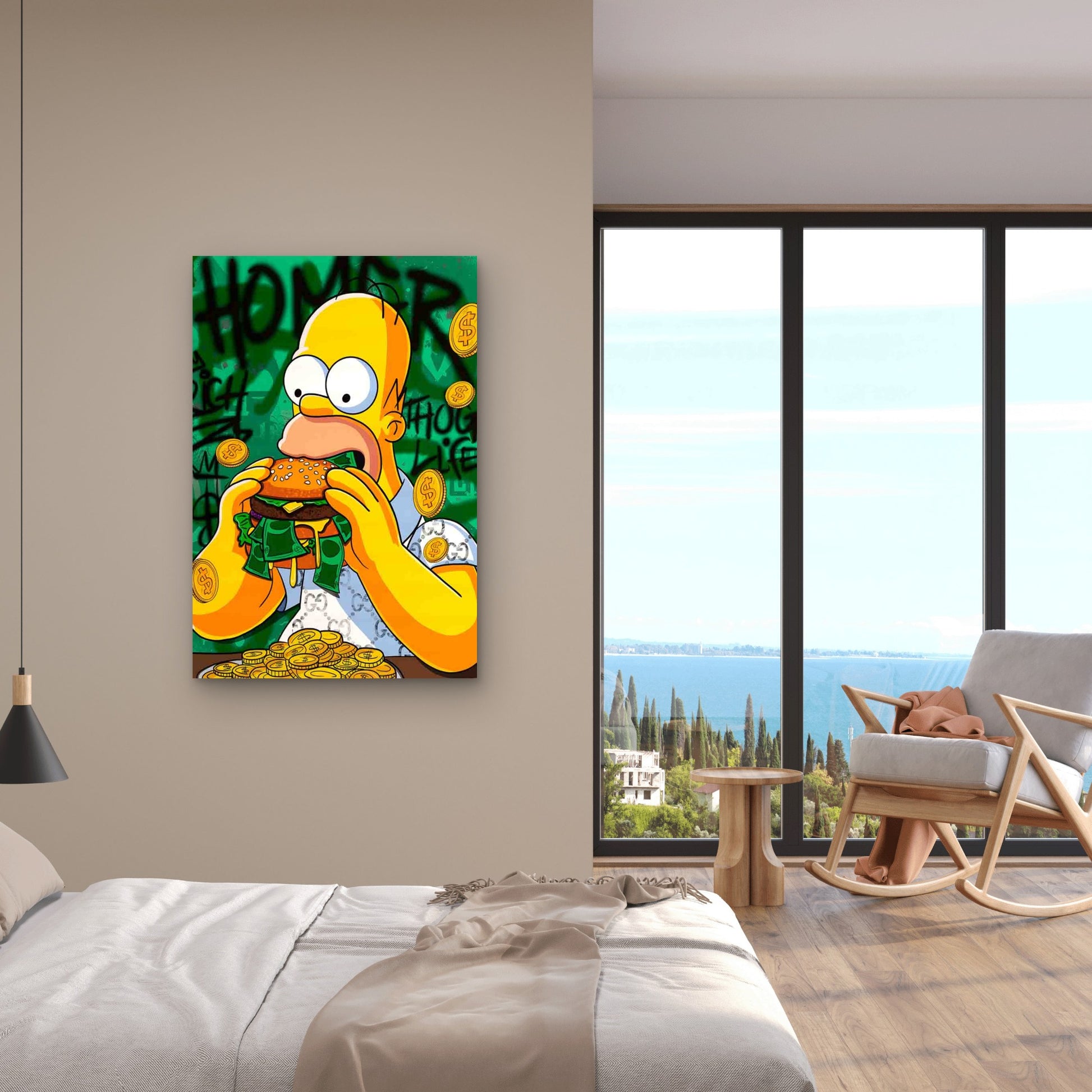 Gold Coins And Cash Filled Hamburger 40x60cm Metal Print Ready to Hang - Bella Home Decor