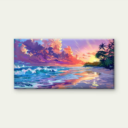 Sunset Beach Pixelated Wall Art Canvas Office Home Room Framed 120x60cm