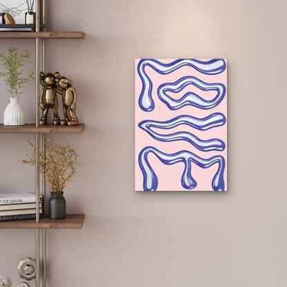 Flowing Blue Waves on a Pink 60x90cm Metal Print Ready to Hang - Bella Home Decor