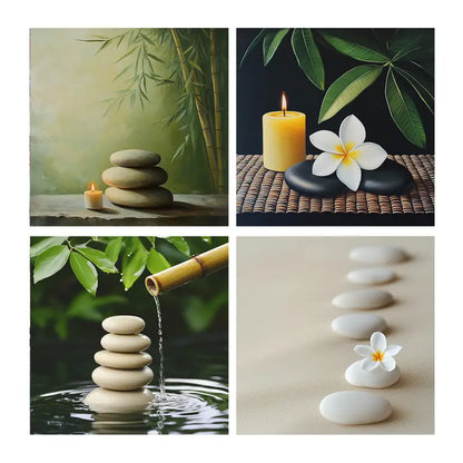 4pcsWhite Petals Poster, Stone Path Wall Art Canvas Framed