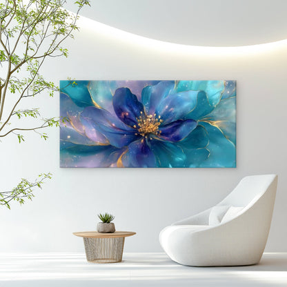 Bohemian Golden & Blue Art Canvas Office Home Room Framed 120x60cm