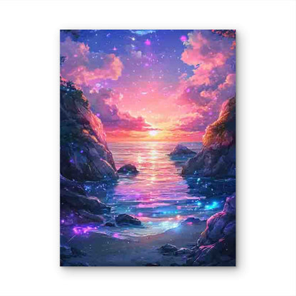 Beach Sunset Seascape with Stars & Cosmic Sky 60x90cm Metal Print Ready to Hang - Bella Home Decor