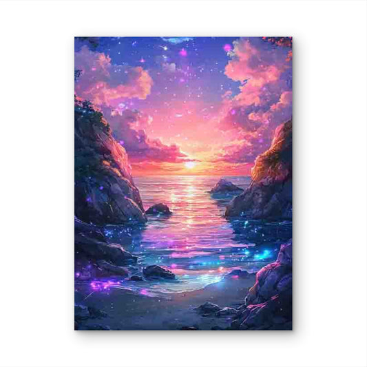 Beach Sunset Seascape with Stars & Cosmic Sky 60x90cm Metal Print Ready to Hang