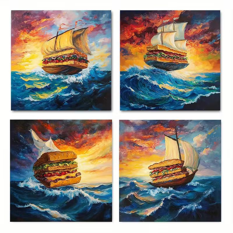 4pcs Hamburg Boat Themed Elegant Wall Art Canvas Framed