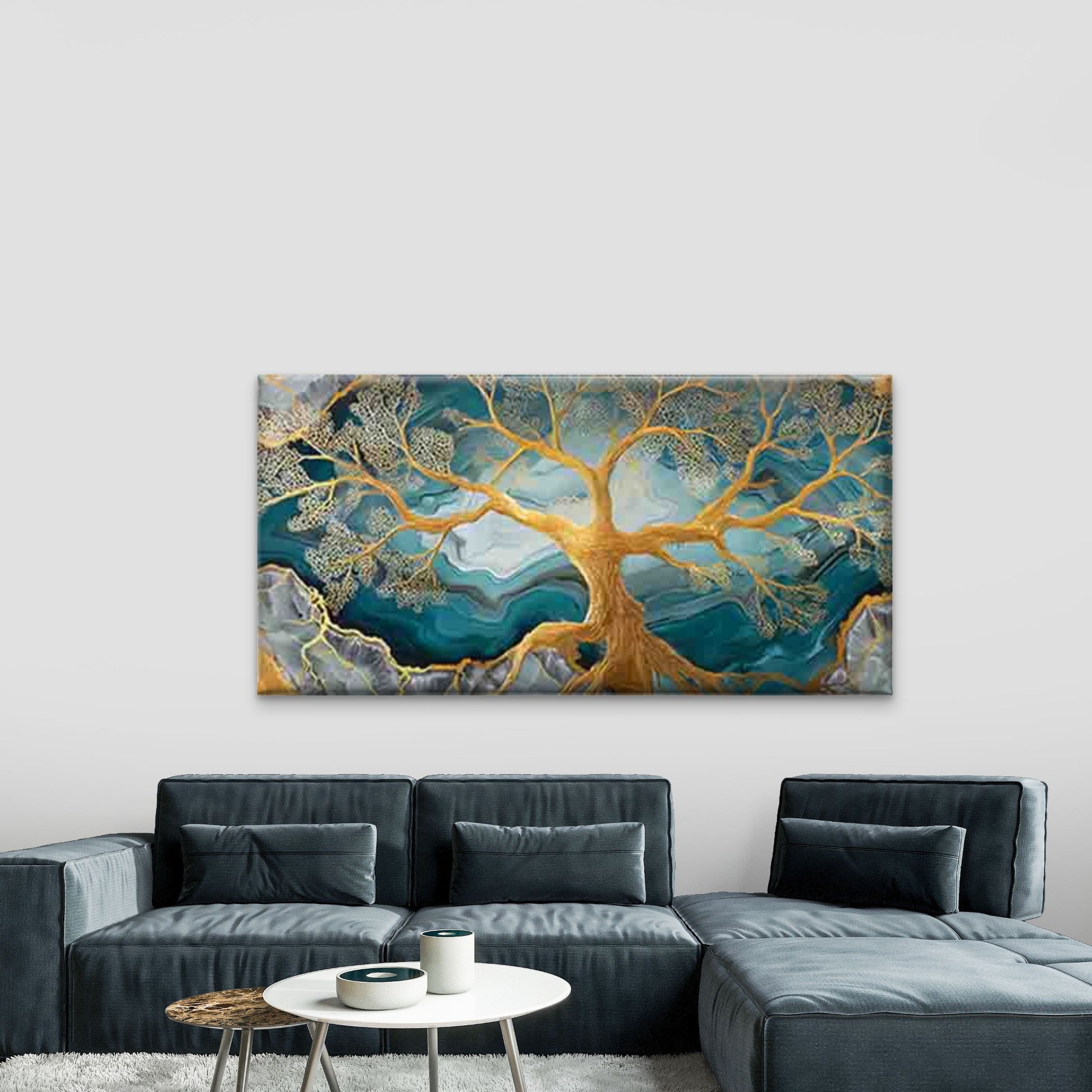 Golden Tree of Life Wall Art Canvas Office Home Room Framed 120x60cm - Bella Home Decor