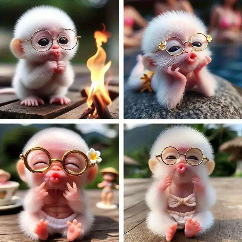 4pcs Cute LittleMonky Wall Art Canvas Framed