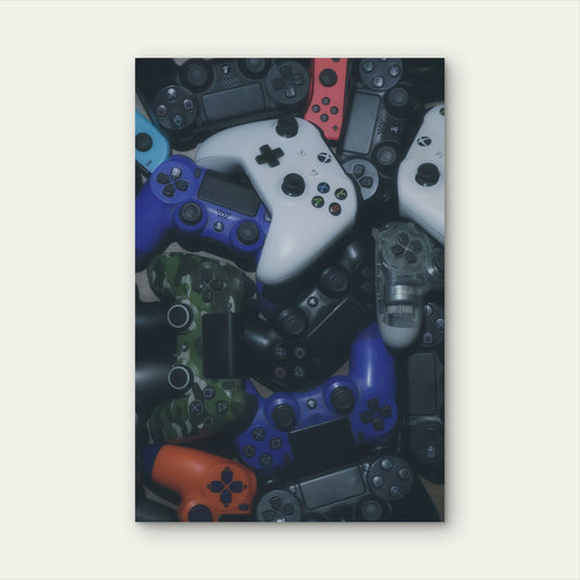 Pile Of Various Video Game Controllers 60x90cm Metal Print Ready to Hang