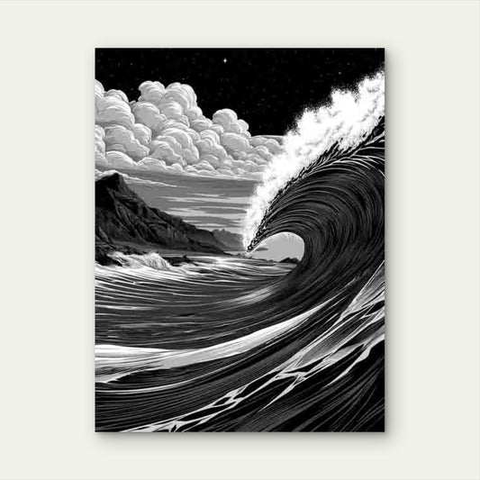 Black & White Surf Coastal Wave Ocean 60x90cm Metal Print Ready to Hang