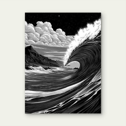 Black & White Surf Coastal Wave Ocean Metal 40x60cm Print Ready to Hang - Bella Home Decor