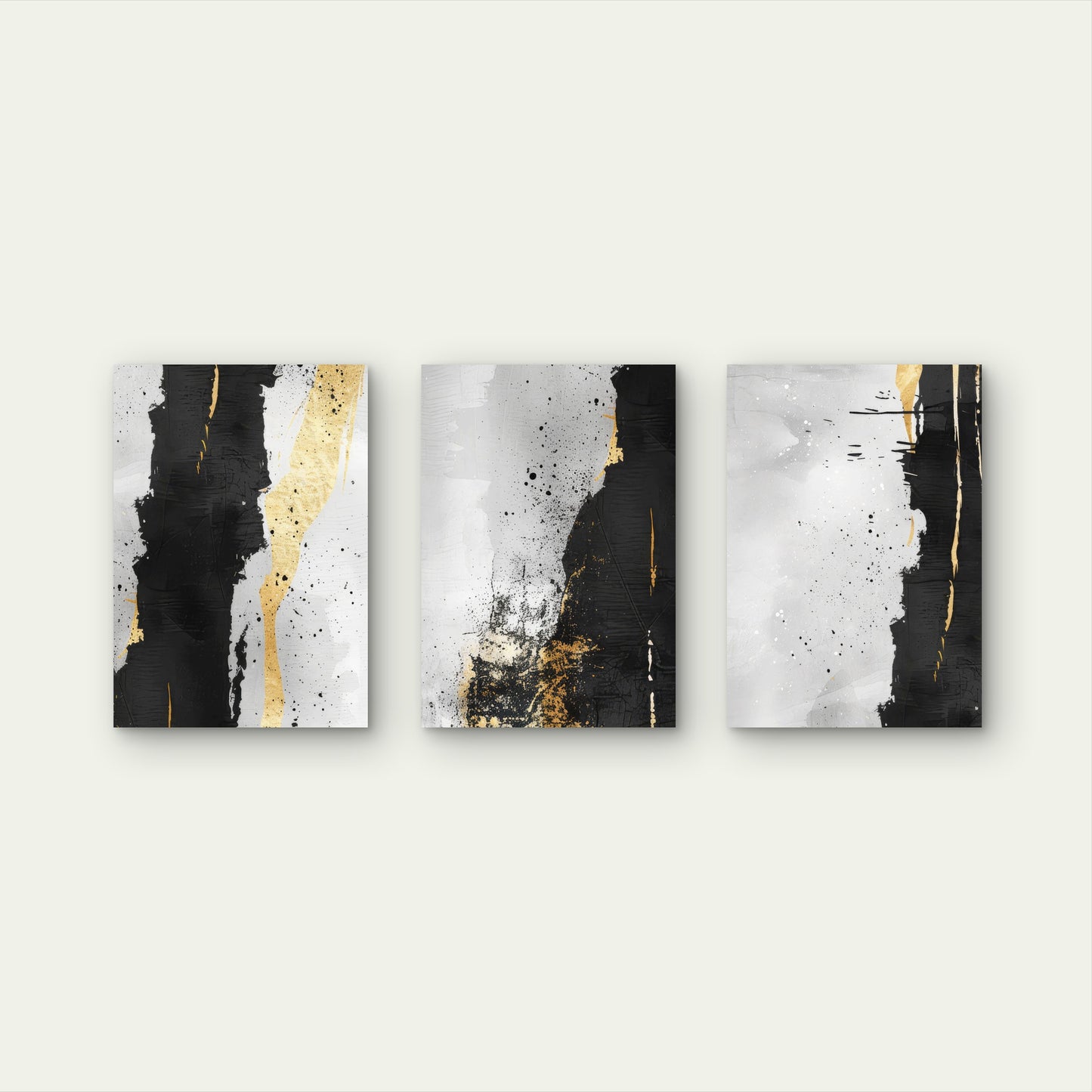 3pcs Black Gold Gray Abstract Ink Painting   Wall Art Set Canvas Framed 40x60cm - High Quality Print 100% Australian Made Wall Canvas Ready to Hang