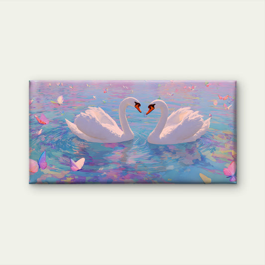 White Swans Lake Pastel Wall Art Canvas Office Home Room Framed 120x60cm