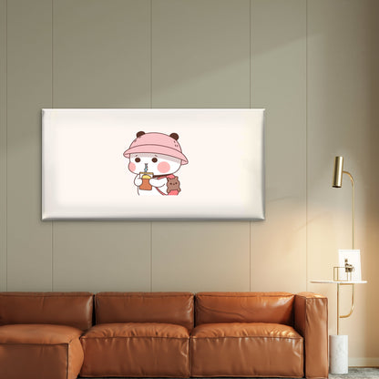 Panda Cat Drinking Bubble Tea Wall Art Canvas Office Home Room Framed 120x60cm