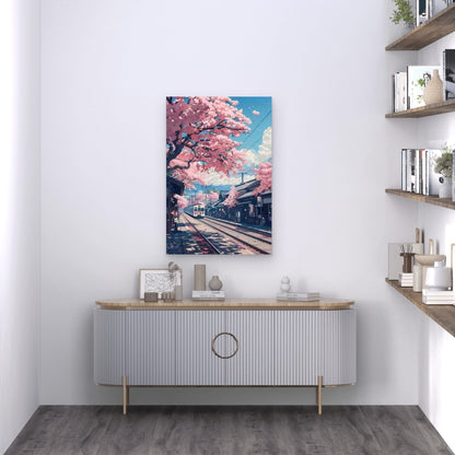 Modern Japanese Landscape 60x90cm Metal Print Ready to Hang