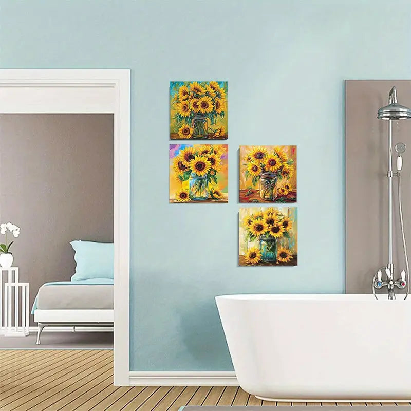 4pcs Vibrant Sunflower Wall Art Canvas Framed