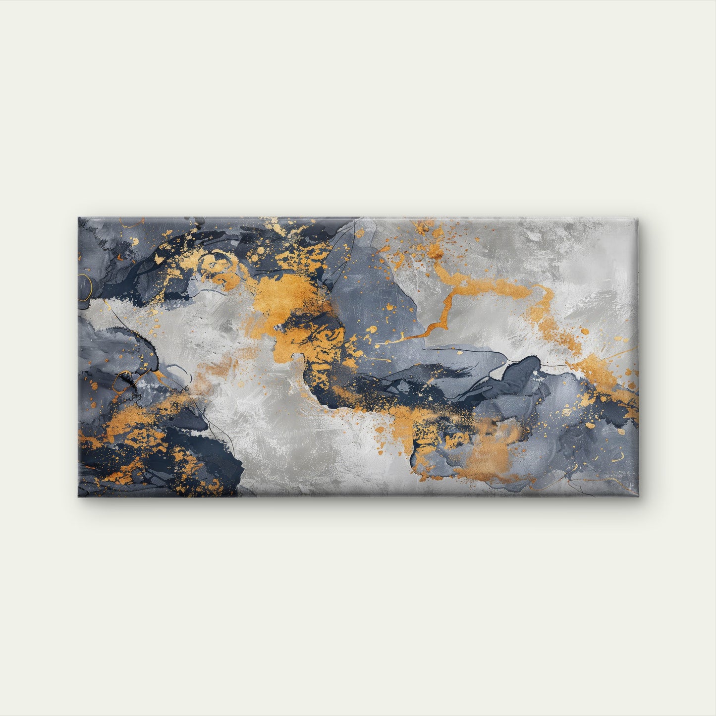 Midnight Gold Marble Flow Wall Art Canvas Office Home Room Framed 120x60cm - Bella Home Decor