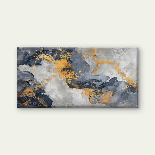 Midnight Gold Marble Flow Wall Art Canvas Office Home Room Framed 120x60cm