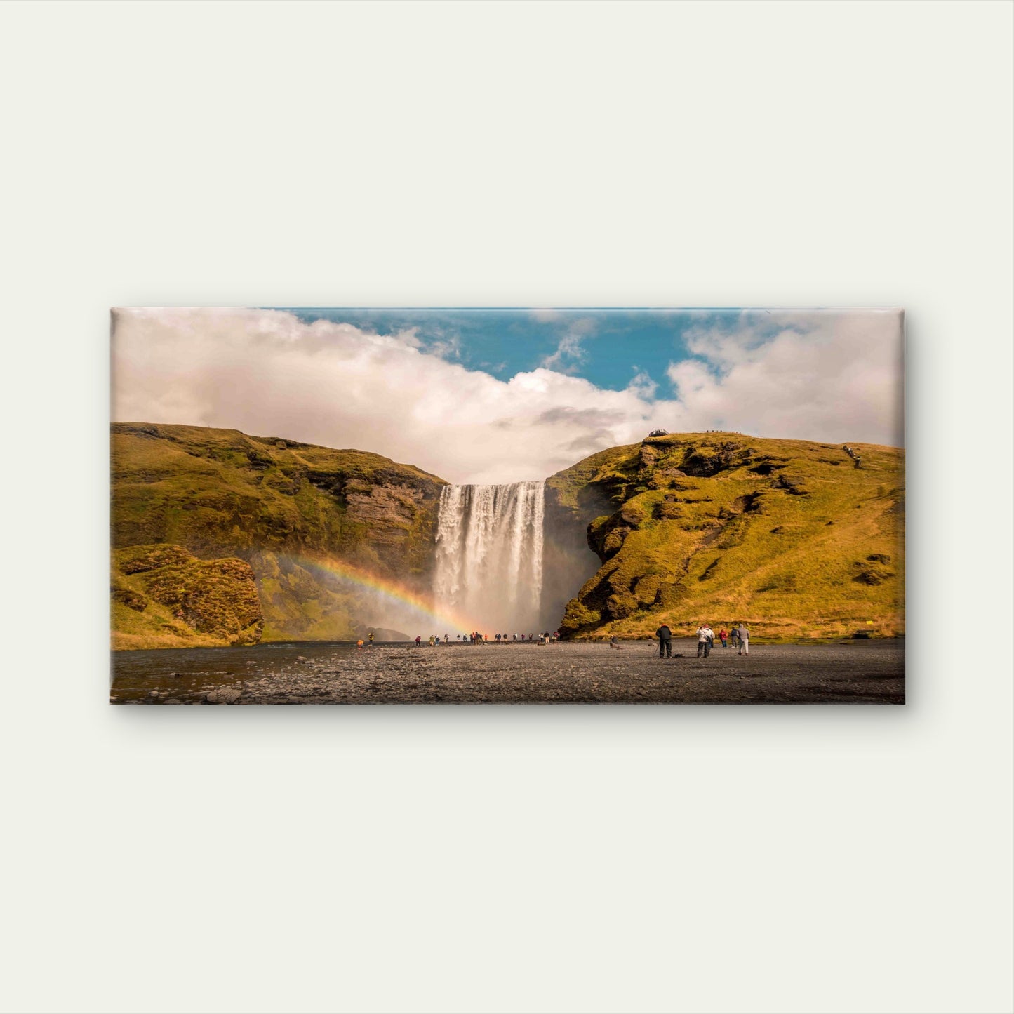 People Standing Near Waterfall Wall Art Canvas Office Home Room Framed 120x60cm