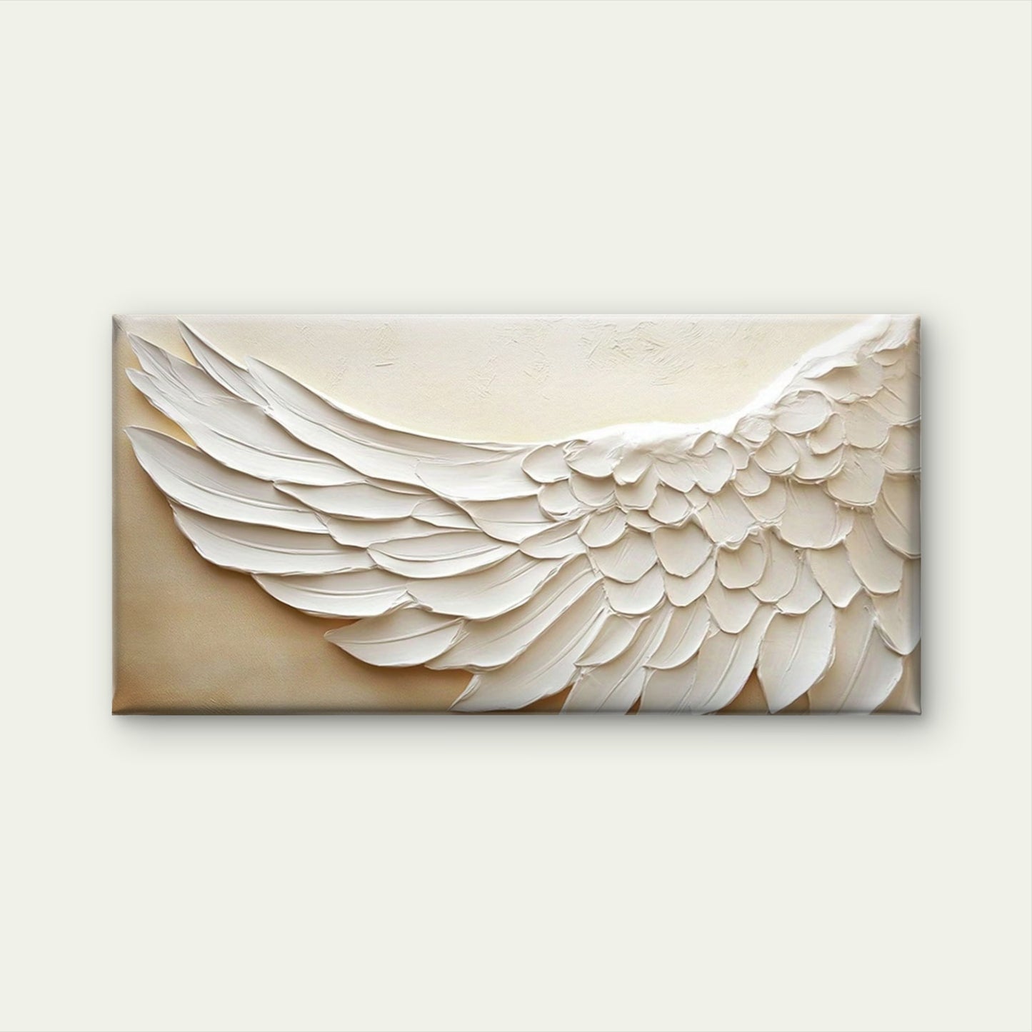Beige & White Wing Wall Art Canvas Office Home Room Framed 120x60cm