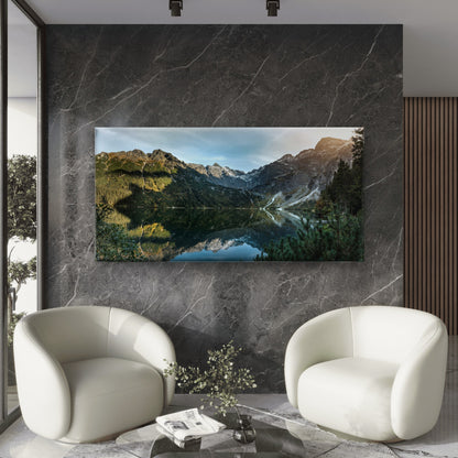 Alpine Mountain Lake Art Wall Art Canvas Office Home Room Framed 120x60cm - Bella Home Decor