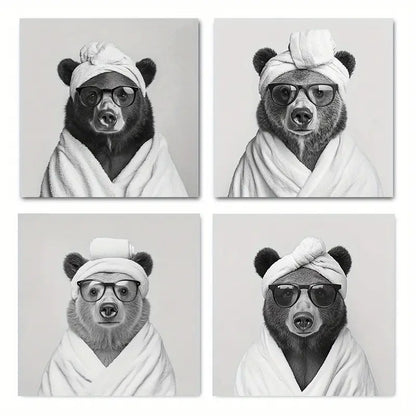 4pcs Abstract Funny Black And White Bear Picture Wall Art Canvas Framed - Bella Home Decor