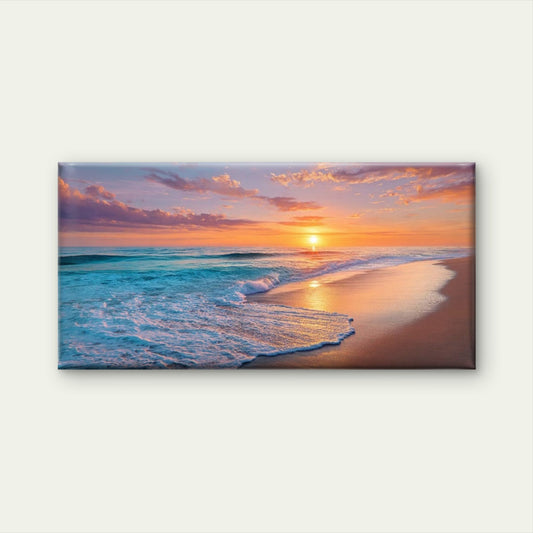 Beach Sunset Ocean Waves Office Home Room Framed 120x60cm