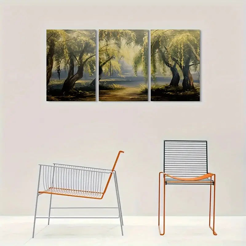 3pcs Serene Forest Landscape Metal Print Ready to Hang Art