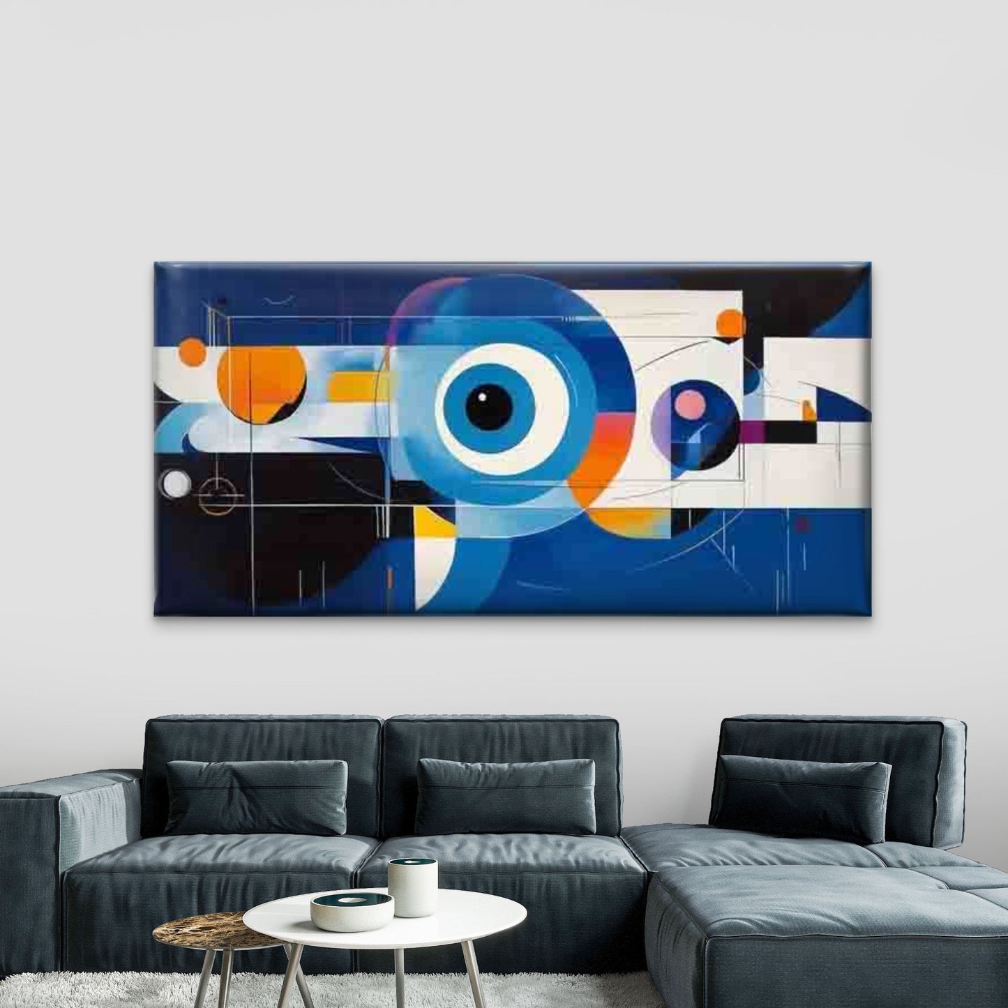 Minimalist Blue Orange Abstract Wall Art Canvas Office Home Room Framed 120x60cm