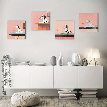 4pcs Dog Cocktail Themed Elegant Canvas Wall Art Canvas Framed