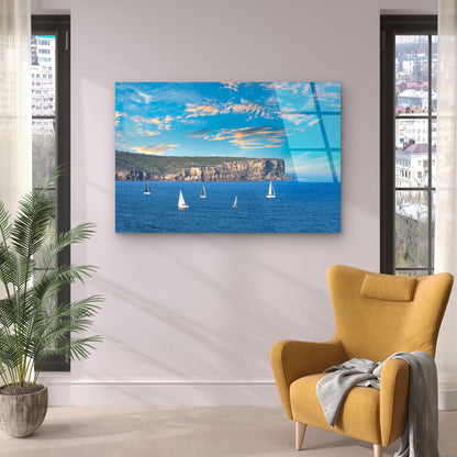 Sydney Head Sailing Boat Ocean Cliff Acrylic Glass Printing Wall Art Australian Made Quality