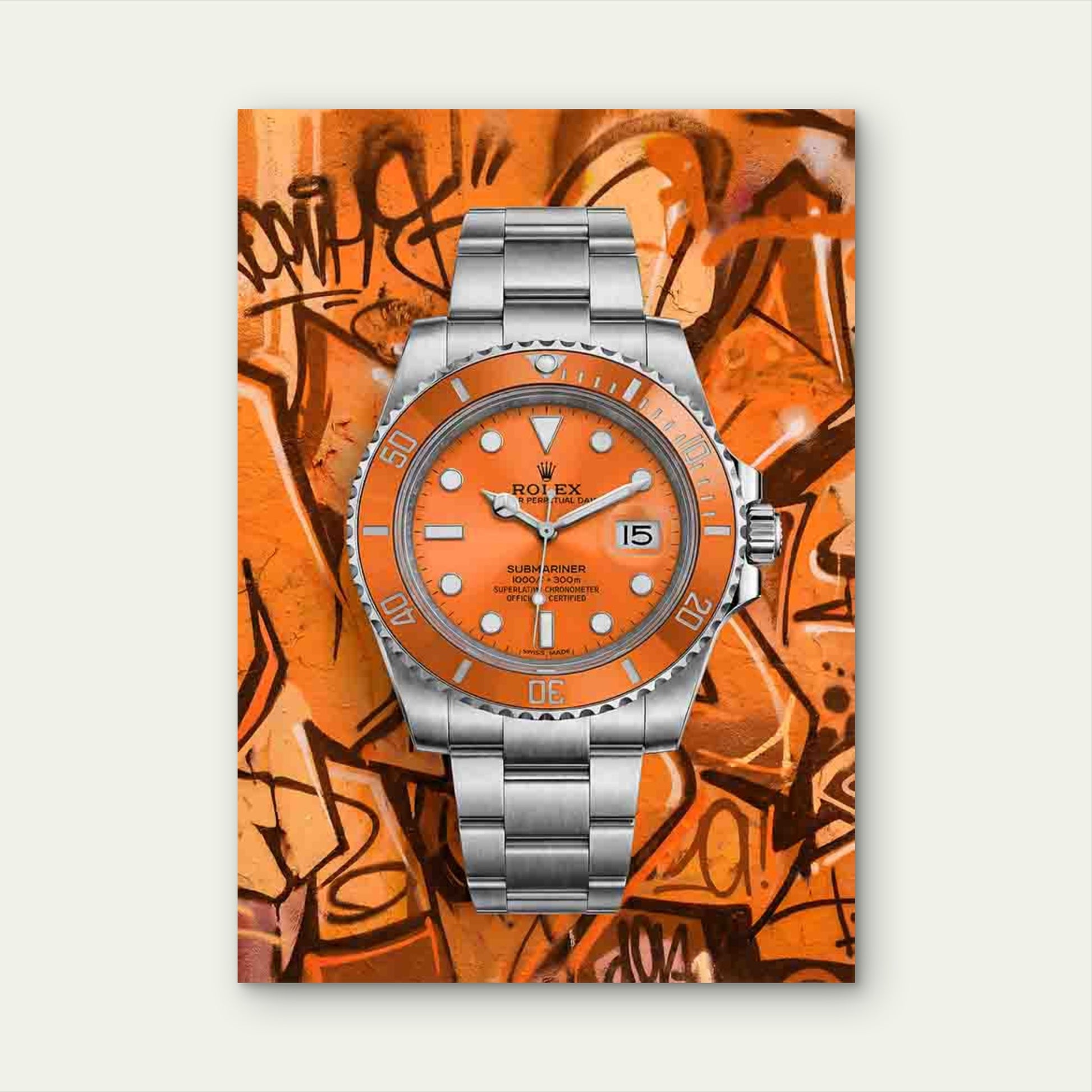 Silver Wrist watch Graffit Street 40x60cm Metal Print Ready to Hang - Bella Home Decor